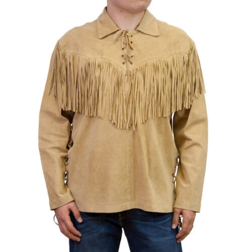 Men's Western Beige Buckskin Suede Leather Mountain Man Fringe MMS110