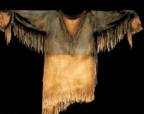 Men's Western Buckskin Suede Hide Fringes Pullover War Shirt MMS140