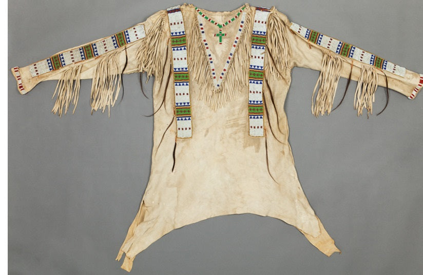 Old Native American Style Beige Buckskin Suede Beaded Powwow War Shirt PWNS194