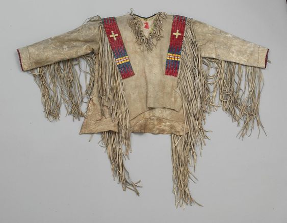 Old Native American Style Beige Buckskin Suede Beaded Powwow War Shirt PWNS290