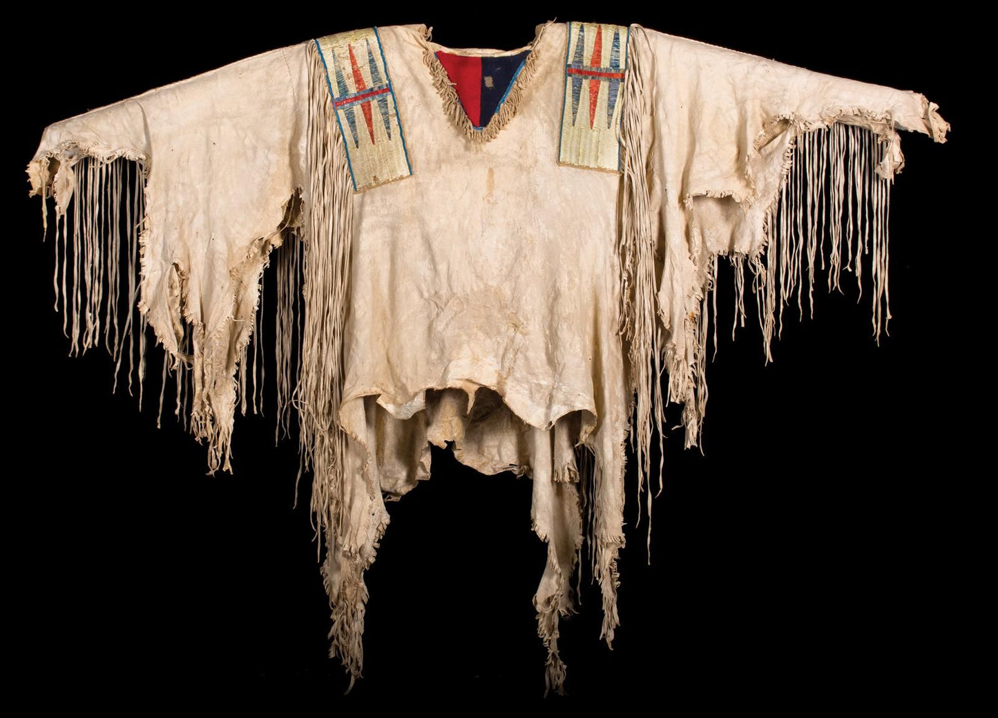 Beige Buckskin Suede Old Native American Style Beaded Powwow War Shirt PWNS526