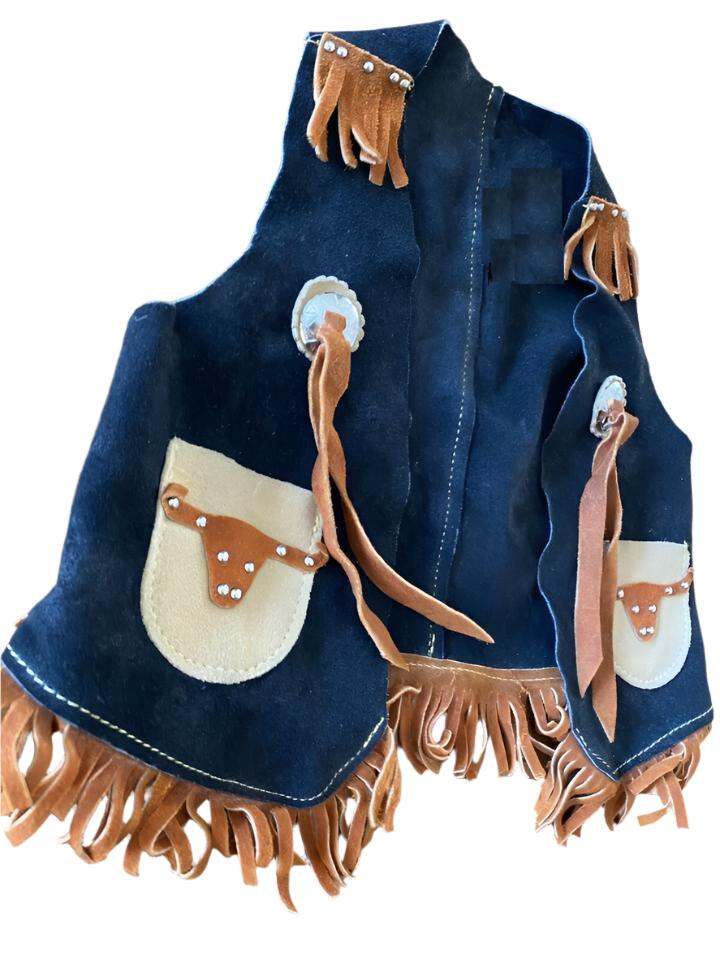 Cowgirl's 2 Tone Blue Suede Leather Fringe Concho Vest CGV515