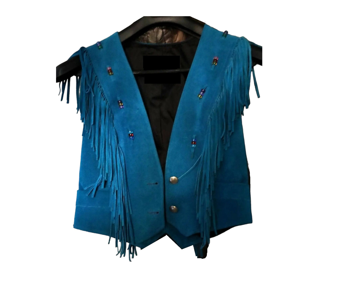 Cowgirl's Blue Suede Leather Fringe Short Vest CGV510