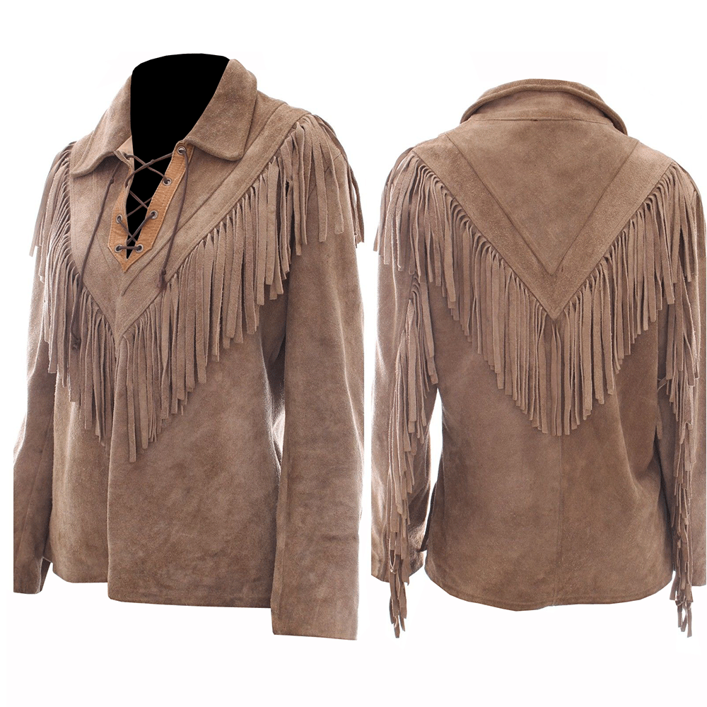 Men's Western Golden Suede Leather Fringes Jacket MW869
