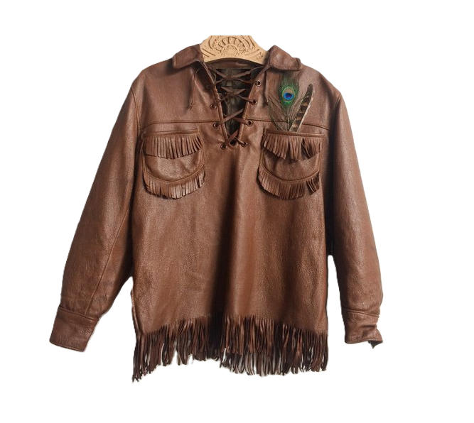 Men's Western Brown Buckskin Hide Mountain Man Fringes Pullover Shirt MMS28