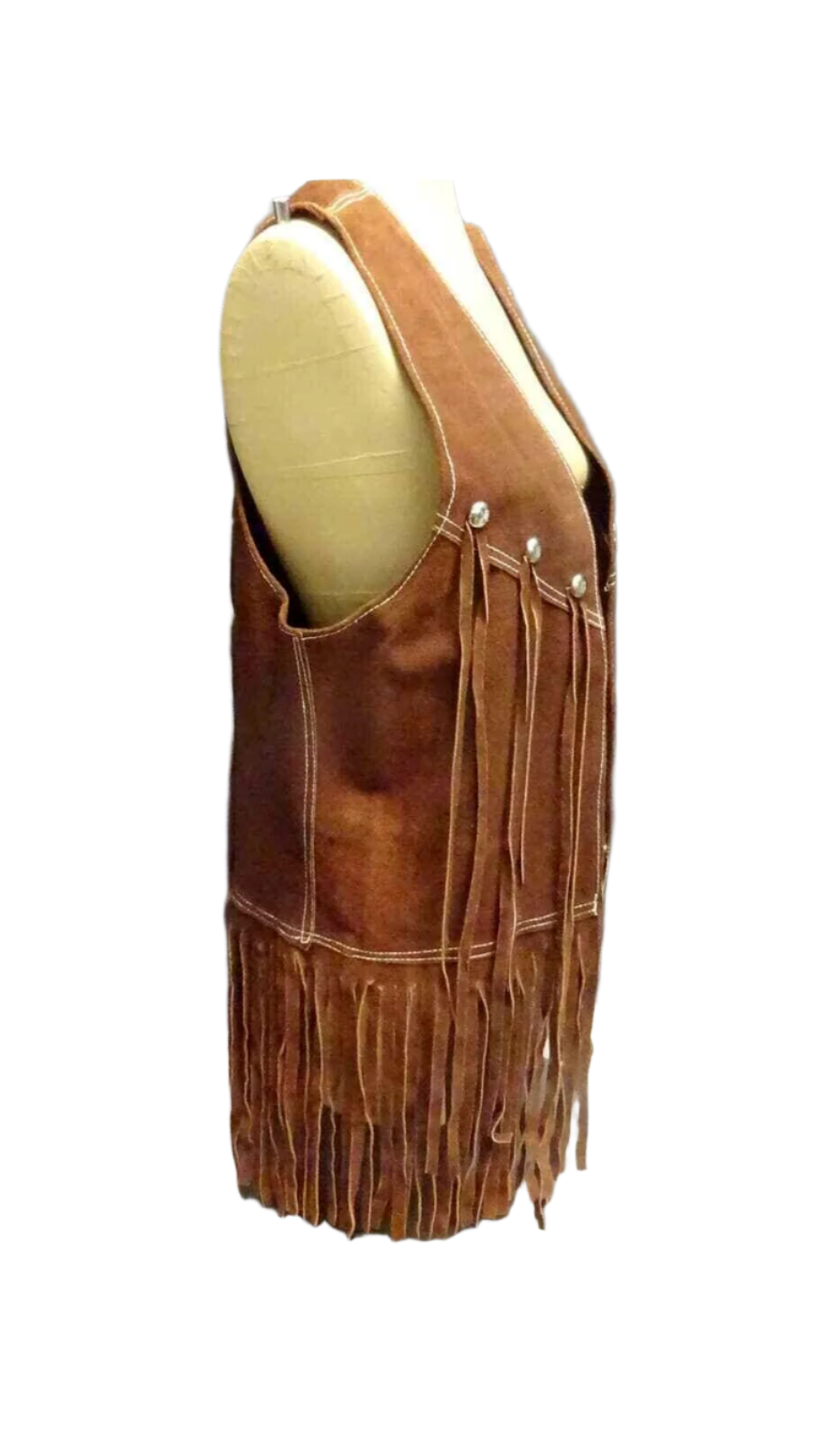 Cowgirl's Brown Leather Fringe Long Vest Tank Top CGV487
