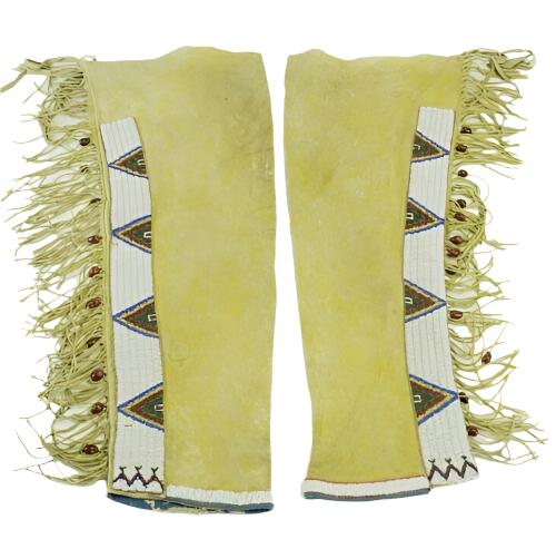 Native American Style Beaded Tan Leather Chaps Leggings NCP189