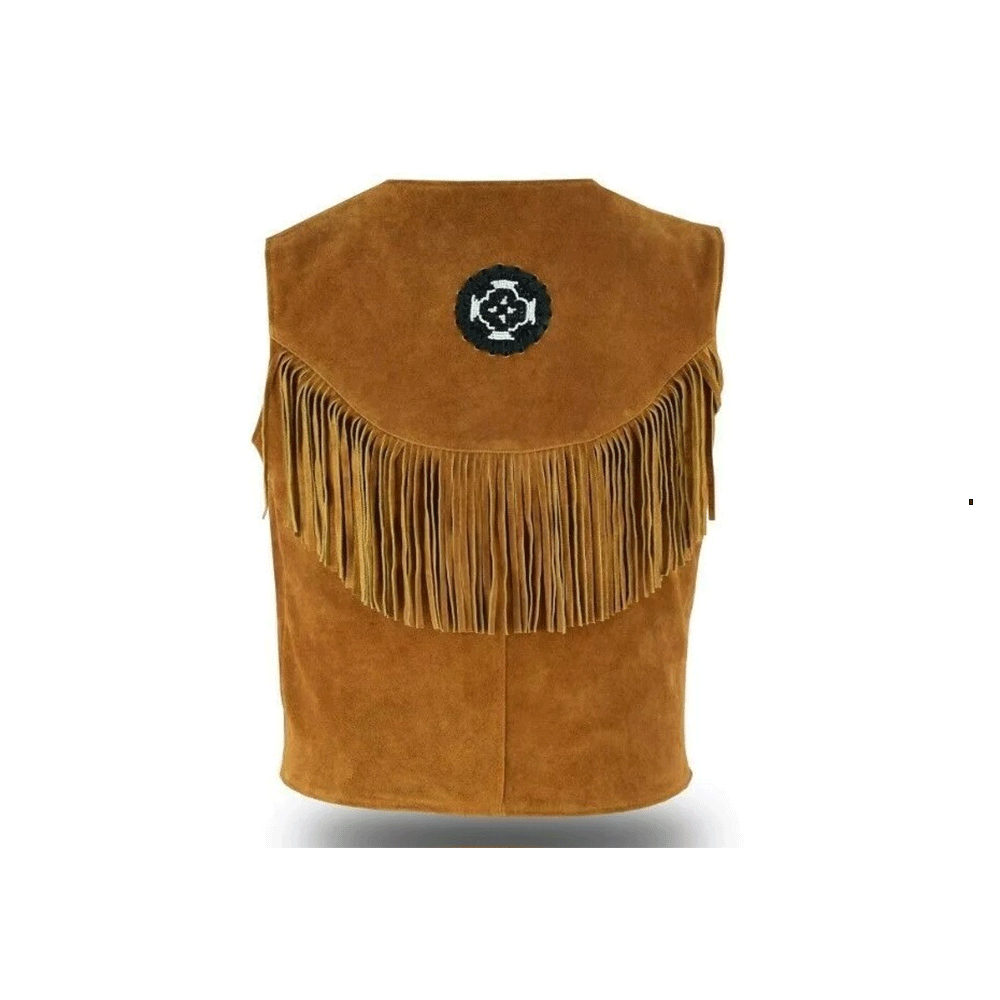 Men's Western Black Suede Leather Fringe Arrow Beaded Vest MV512