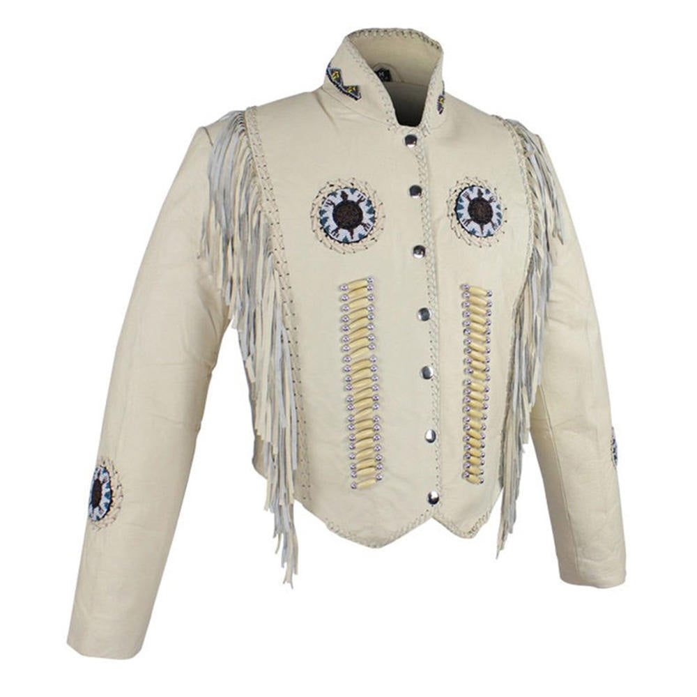 Cowgirl Leather Fringes Beaded Jacket with Bones WWJ775