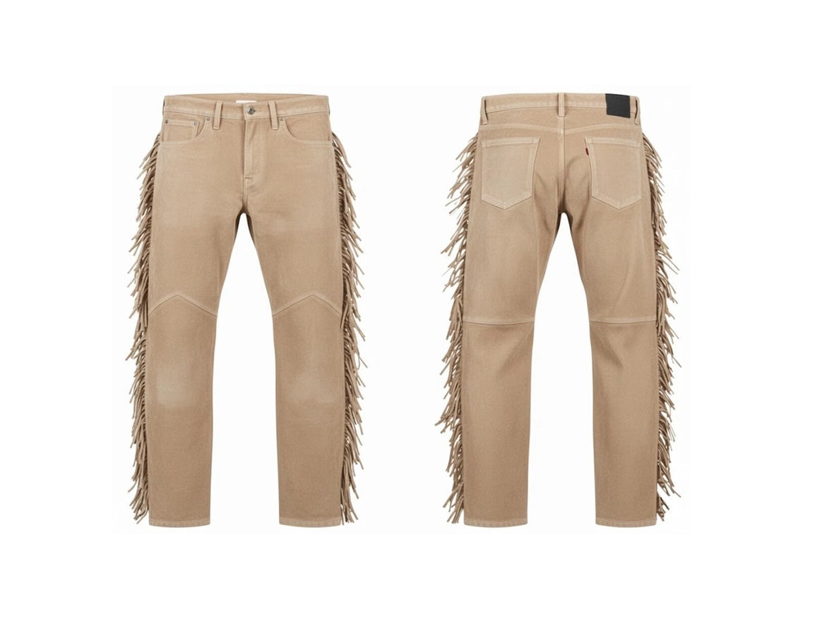 Mens New Brown Buckskin Suede leather Western Hippy Fringe Pants WBP-108
