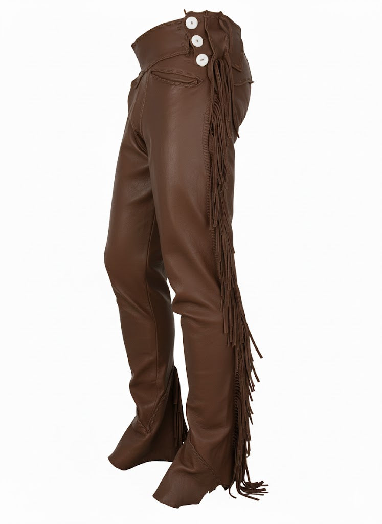 Men's New Tan Brown Buckskin leather Western Fringes Pants Ragged WLP-26