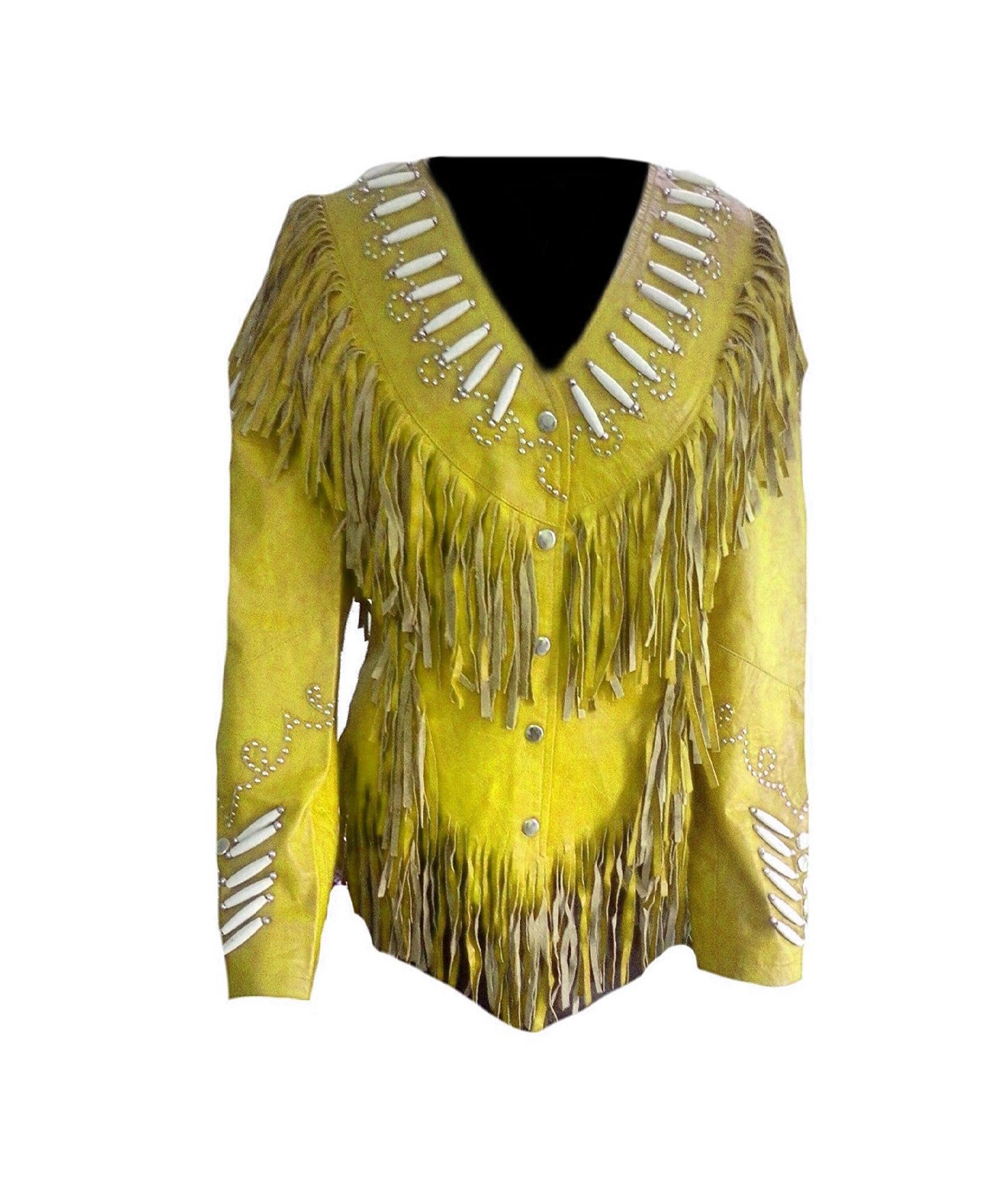 Cowgirl Black Leather Bones Fringes Jacket For Woman WWJ559
