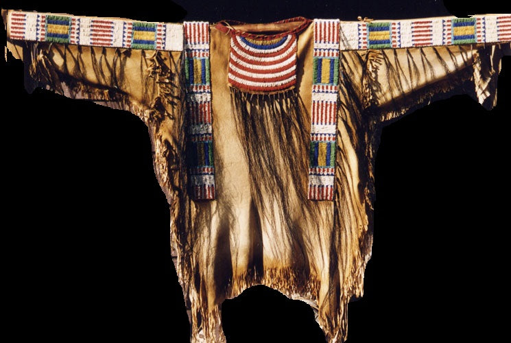 Old Style Beige Buckskin Suede Hide Fringes Beaded Powwow War Shirt NA02