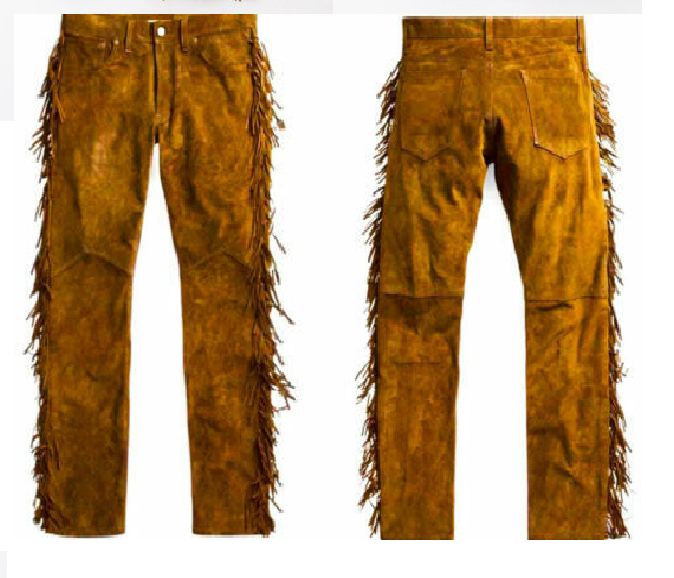 Mens New Brown Buckskin Suede leather Western Hippy Fringes Pants