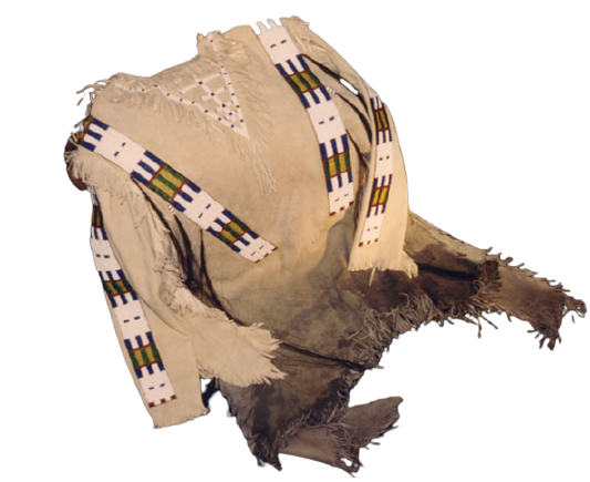 Old Style Beige Buckskin Suede Hide Fringes Beaded Powwow War Shirt NA01