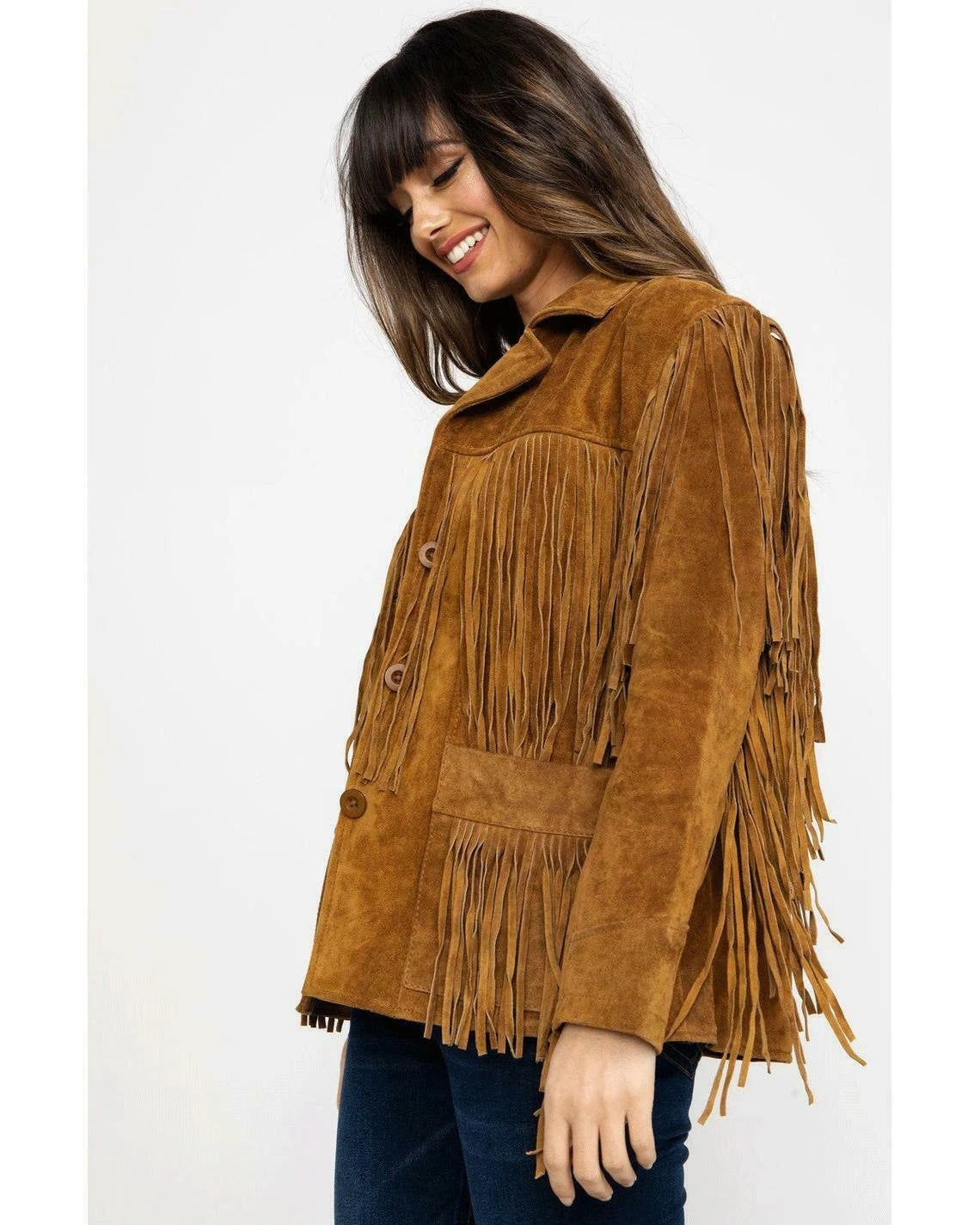 Cowgirl's Brown Suede Leather Fringes Jacket WWJ503