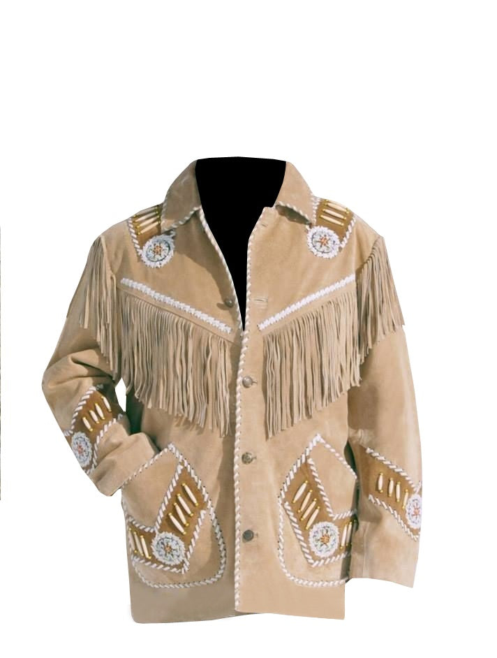 Buckskin Jacket Western Beige Suede Leather Fringes Jacket MWJ10