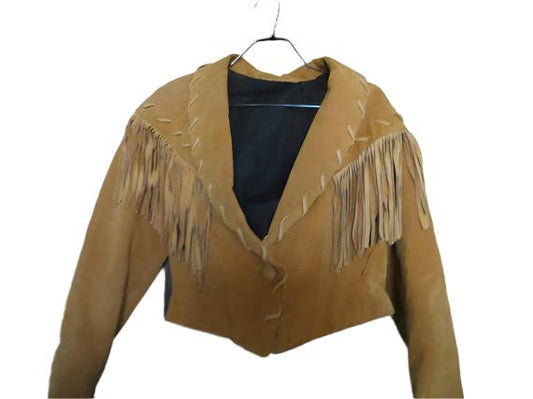 Cowgirl Brown Suede Leather Fringe Biker Short Jacket WWJ632