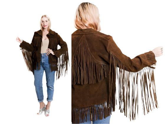 Cowgirl Brown Suede Leather Long Fringe Jacket WWJ633