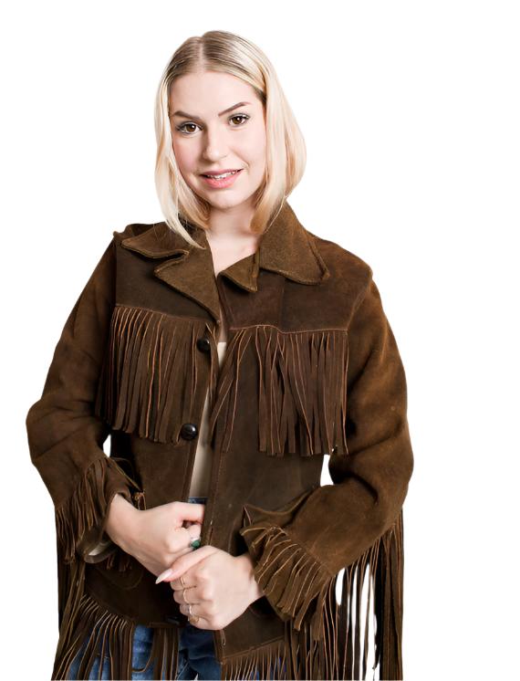 Cowgirl Brown Suede Leather Long Fringe Jacket WWJ633