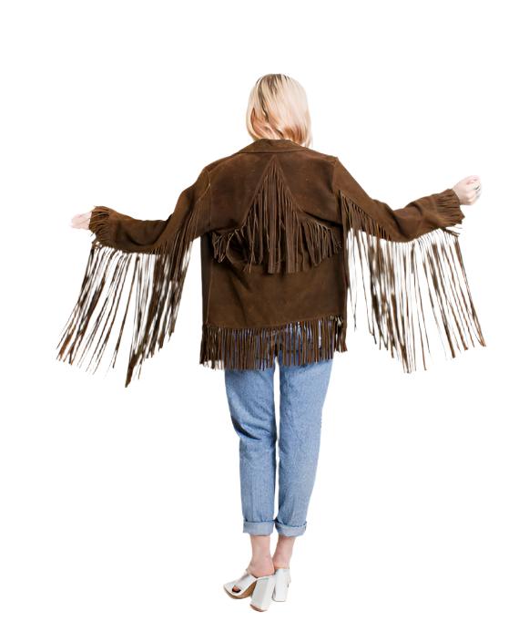 Cowgirl Brown Suede Leather Long Fringe Jacket WWJ633