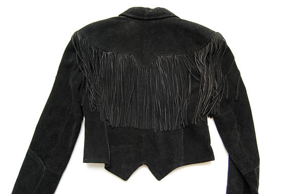 Black Suede Leather Fringe Short Body Jacket For Women WWJ536