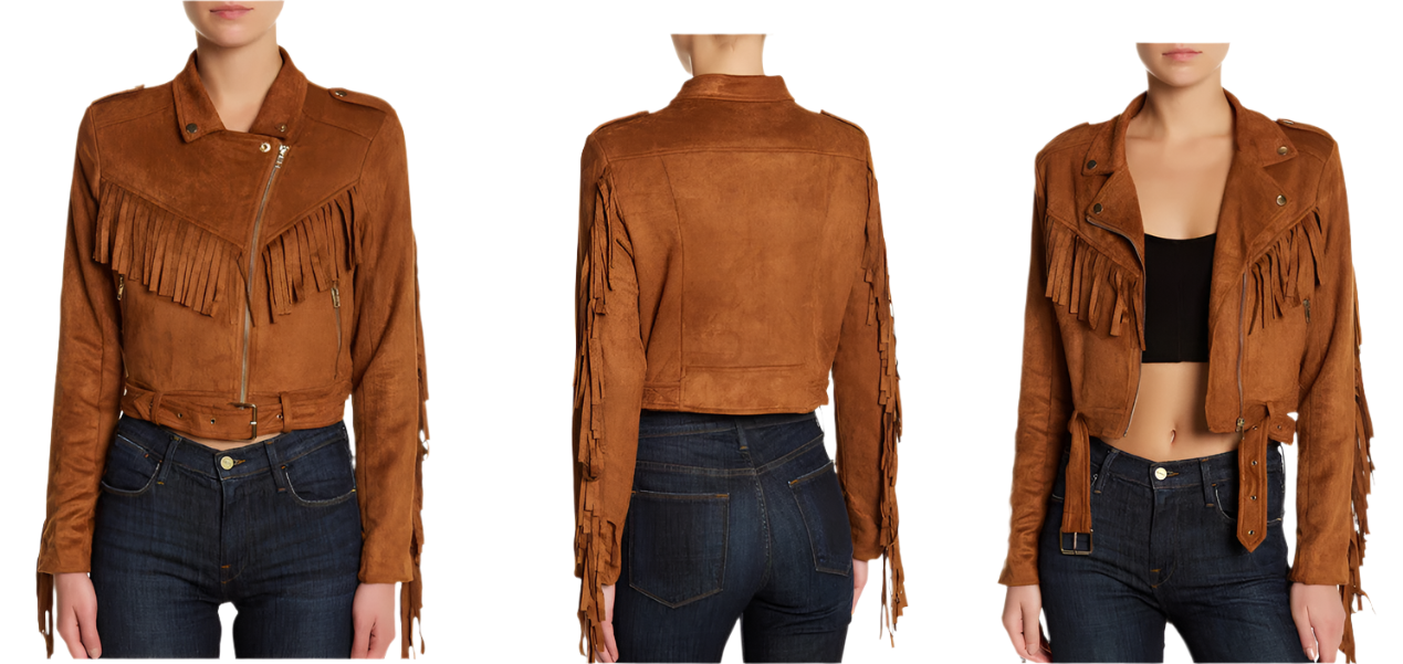 Cowgirl Brown Suede Leather Fringe Biker Jacket WWJ634