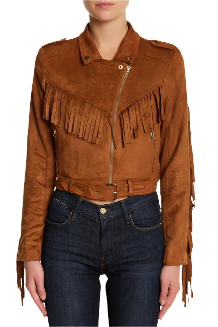 Cowgirl Brown Suede Leather Fringe Biker Jacket WWJ634