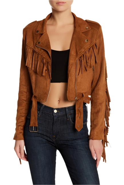 Cowgirl Brown Suede Leather Fringe Biker Jacket WWJ634