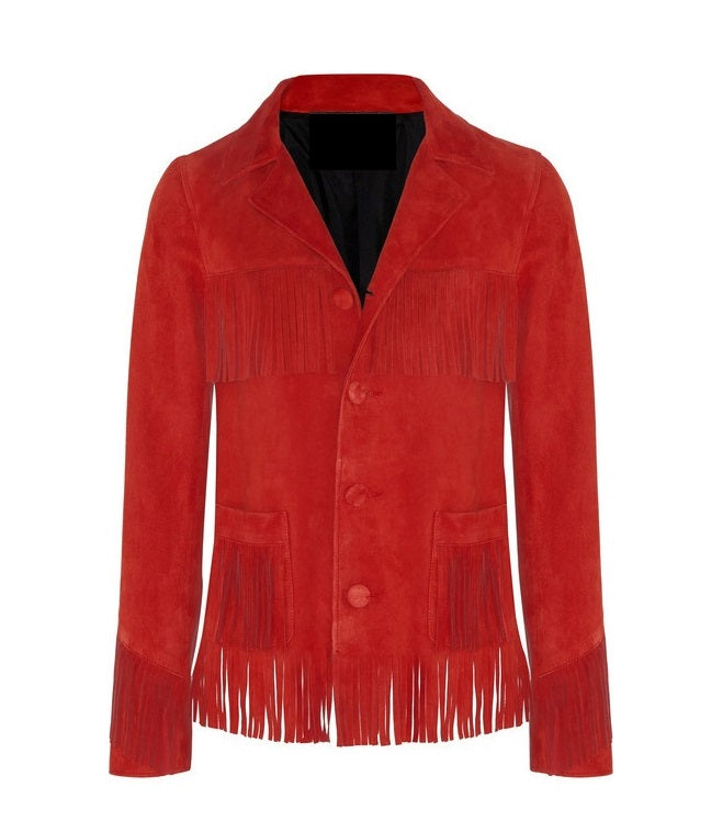 Western Cowgirl Red Suede Leather Fringe Jacket / Coat WWJ597