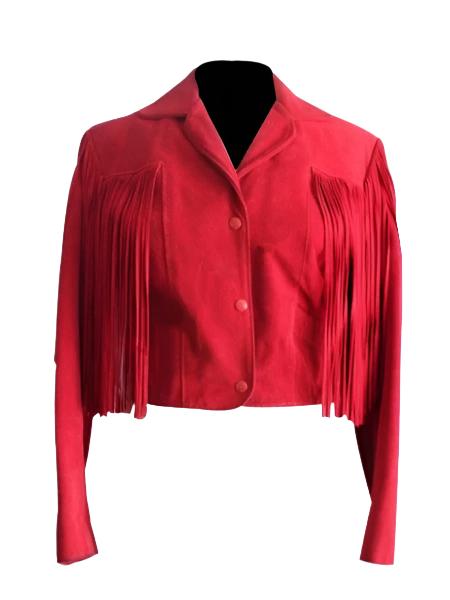 Western Red Suede Leather Fringe Cowgirl Short Jacket WWJ585