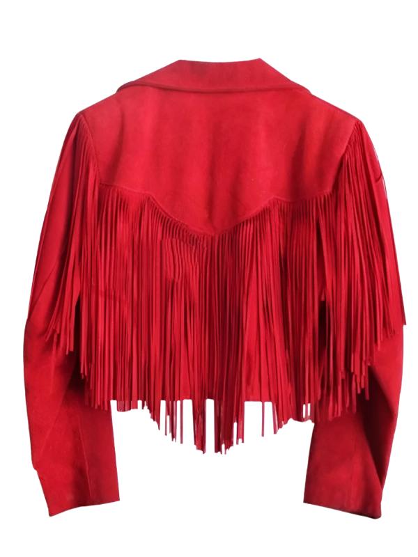 Western Red Suede Leather Fringe Cowgirl Short Jacket WWJ585