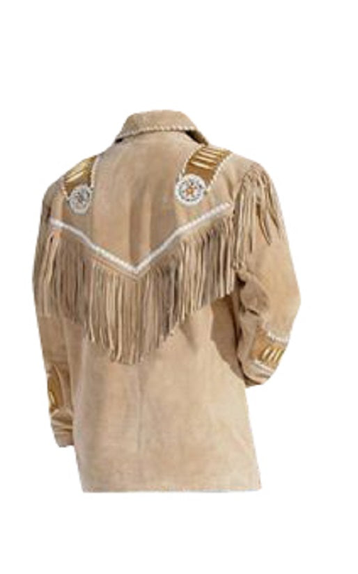 Buckskin Jacket Western Beige Suede Leather Fringes Jacket MWJ10