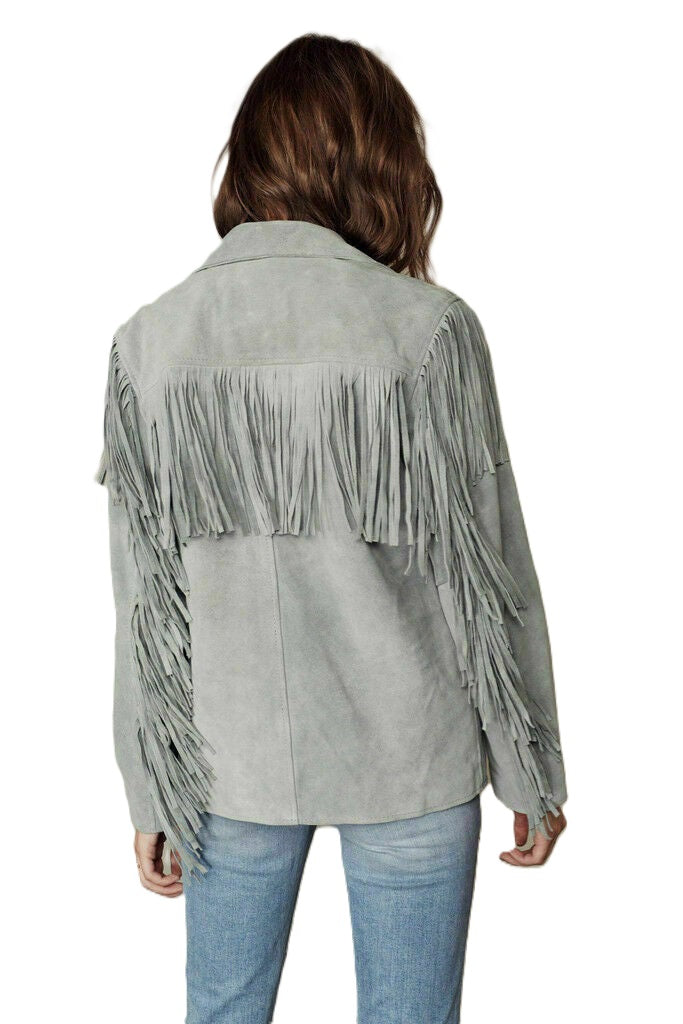 Western Grey Suede Leather Fringes Cowgirl Jacket WWJ680