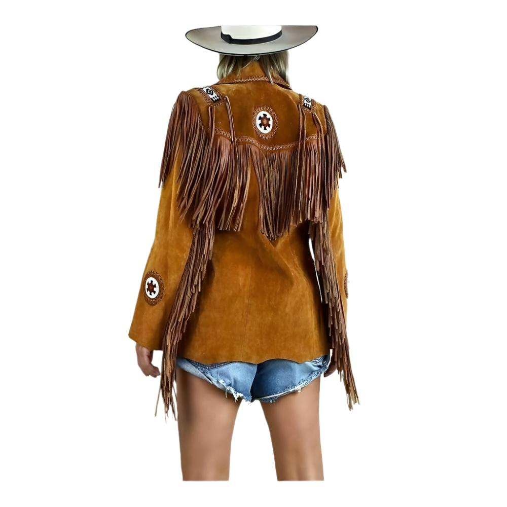 Cowgirl Brown Suede Leather Fringe Beaded Jacket WWJ760