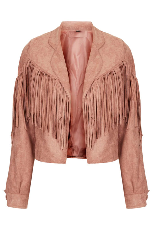 Pink Leather Fringe Jacket For Women WWJ677