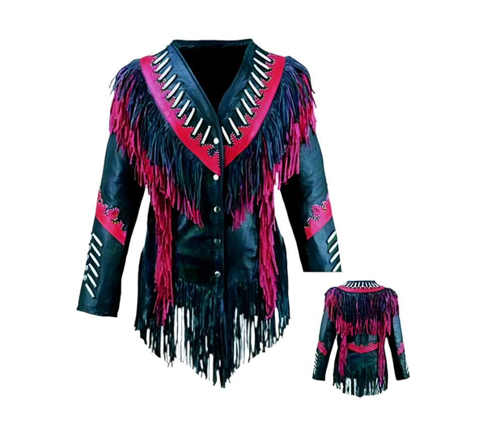 Western Cowgirl's Black Leather Fringe Jacket For Women WWJ748