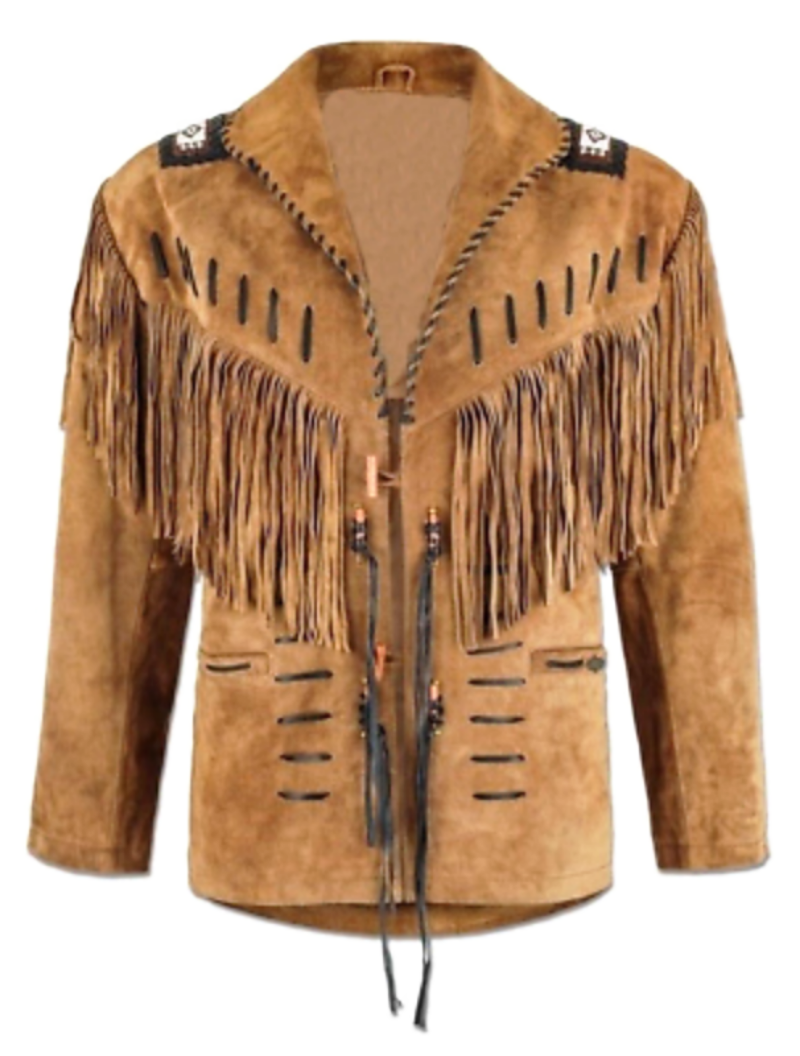 Men's Western Brown Suede Leather Fringes Beaded Jacket MW853