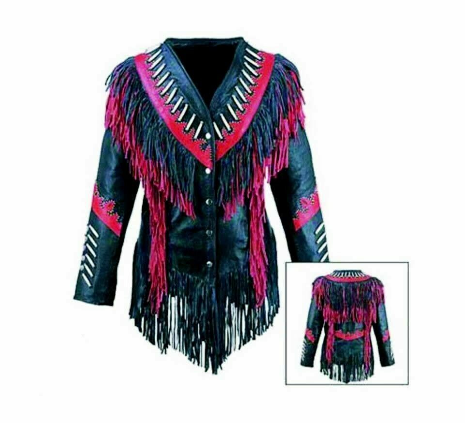 Western Cowgirl's Black Leather Fringe Jacket For Women WWJ748