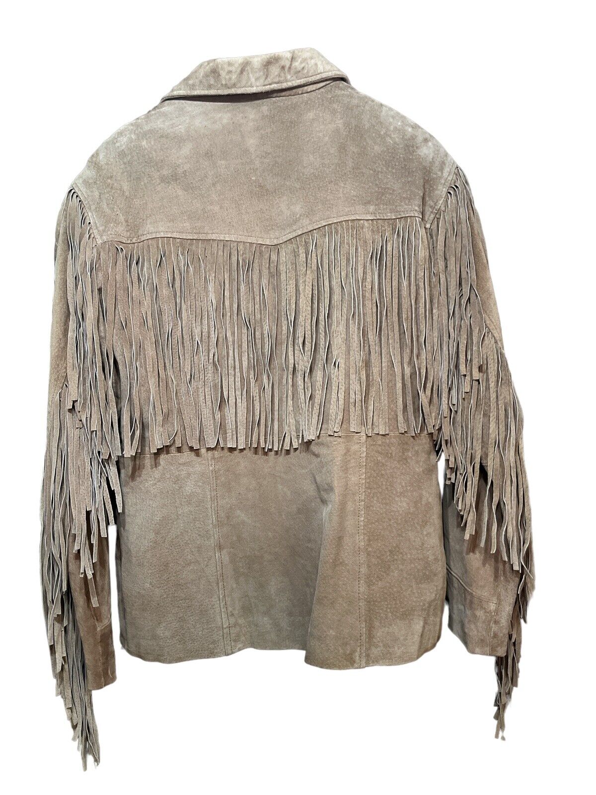 Beige Suede Leather Fringes Jacket For Women WWJ567