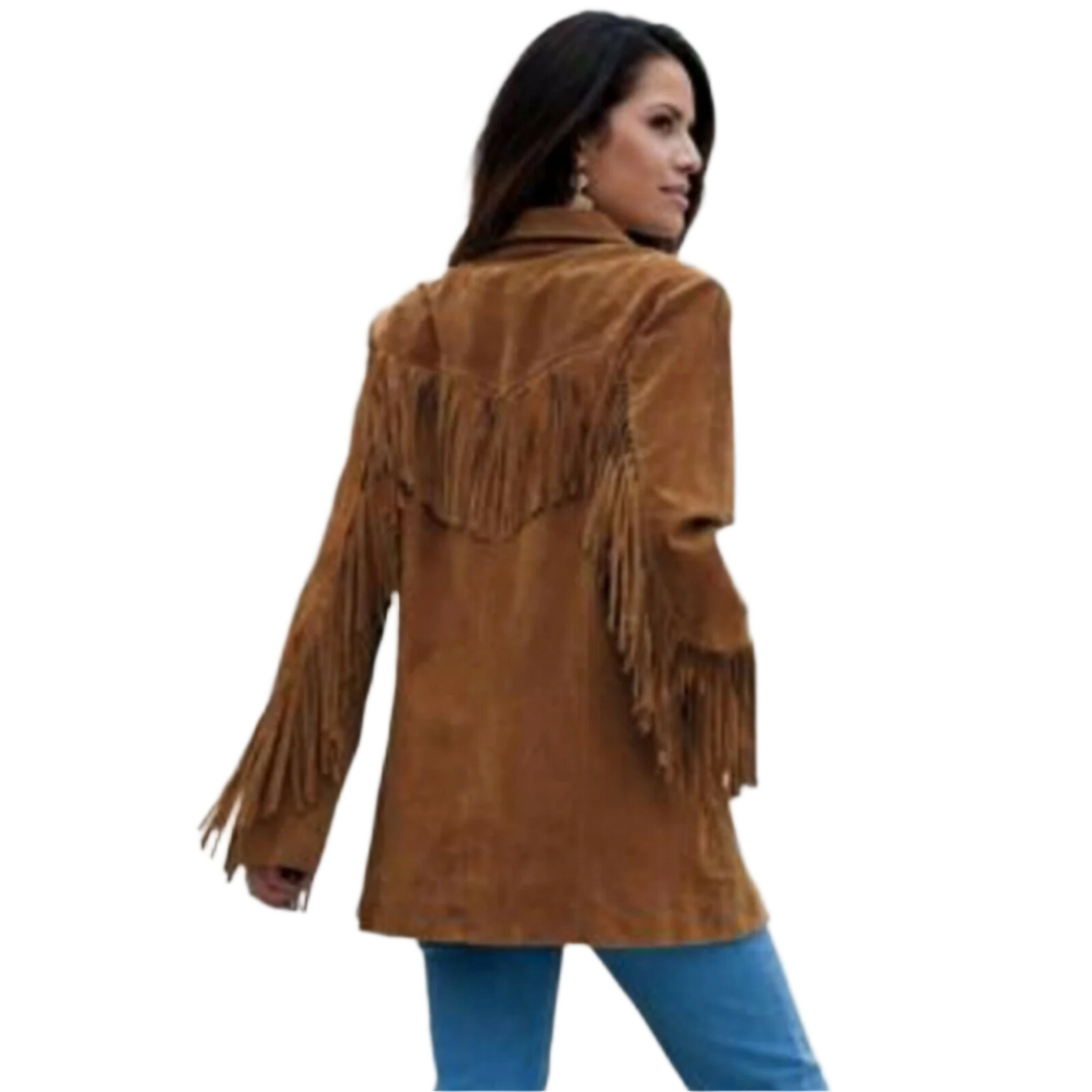 Cowgirl Brown Suede Leather Fringe Jacket Coat WWJ761