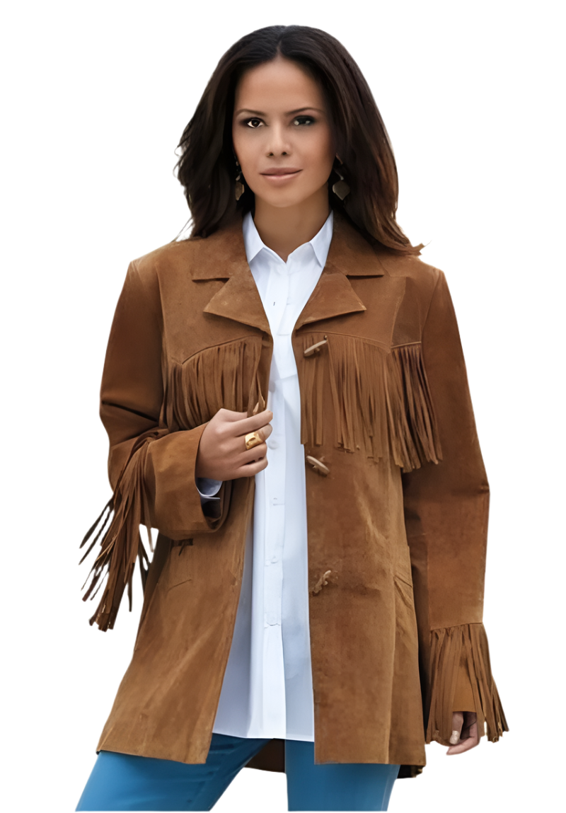 Cowgirl Brown Suede Leather Fringe Jacket Coat WWJ761