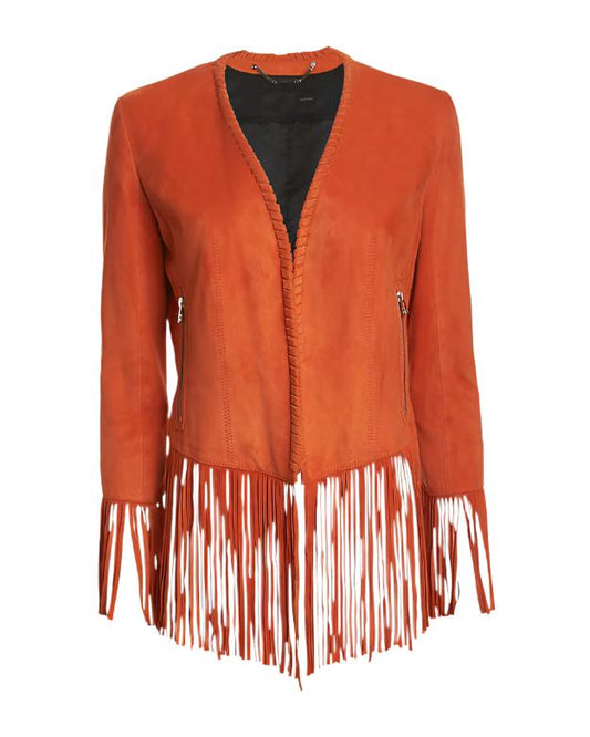 Cowgirl Brown Suede Leather Fringe Biker Jacket WWJ635