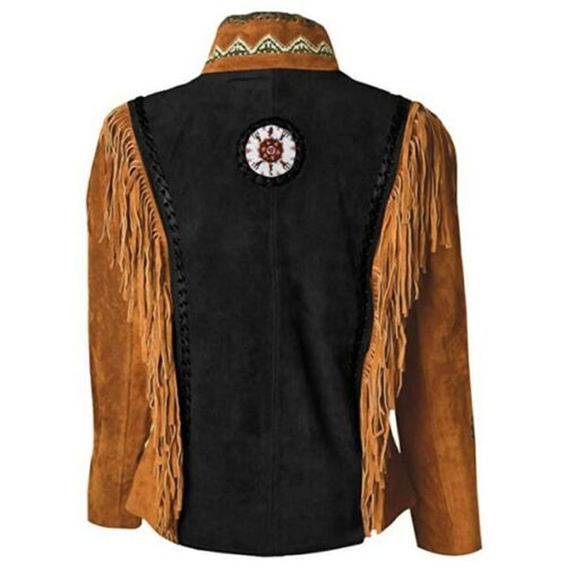 Cowgirl Brown Suede Leather Bone Beaded Fringes Jacket WWJ556