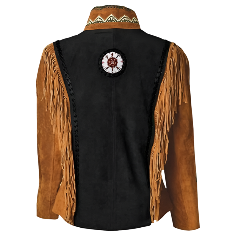 Cowgirl Black Suede Leather Brown  Fringe Bone Beaded Jacket WWJ770