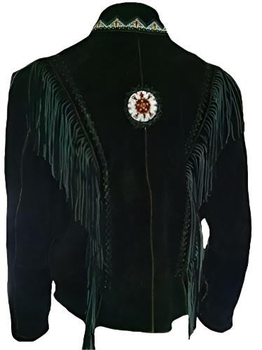 Black Suede Leather Fringe Bone Beaded Jacket For Women WWJ750