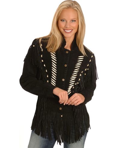 Cowgirl Brown Suede Leather Fringe Bones Jacket WWJ637