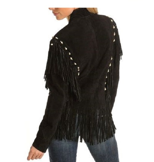 Cowgirl Brown Suede Leather Fringe Bones Jacket WWJ637