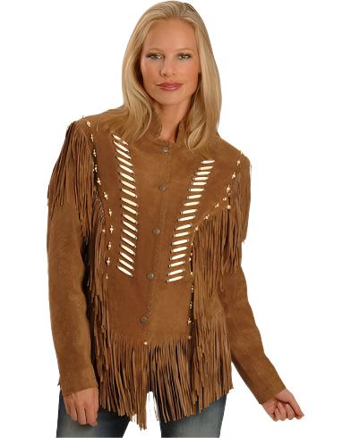 Cowgirl Brown Suede Leather Fringe Bones Jacket WWJ637