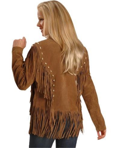 Cowgirl Brown Suede Leather Fringe Bones Jacket WWJ637